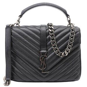 Yves Saint Laurent  College Medium Monogram Chevron Leather Crossbody Bag Black